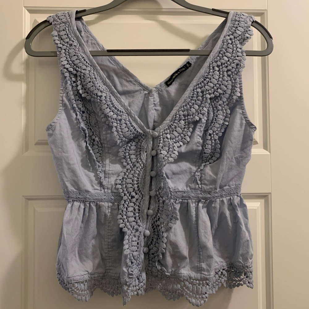 Abercrombie light blue lace crochet top